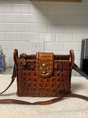 Brahmin Amber Cognac Croc-Embossed Leather Crossbody